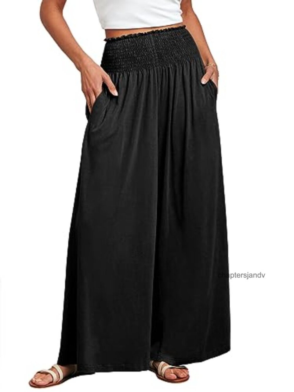 Women's Wide Leg Palazzo Pants with Pockets High Waist Smocked Lounge